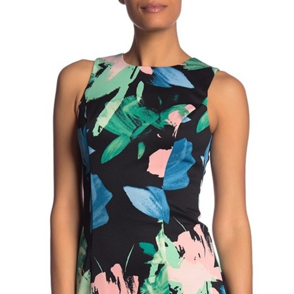 NWT VINCE CAMUTO Floral Scuba Ruffle Sheath Dress - Picture 2 of 6